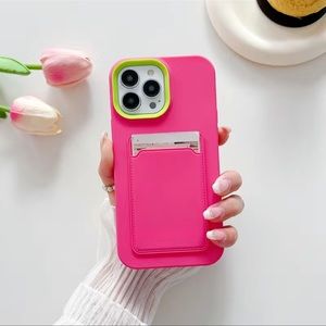 iPhone 14 Pro Max Phone Case Hot Neon Pink and Lime Green with Card Holder